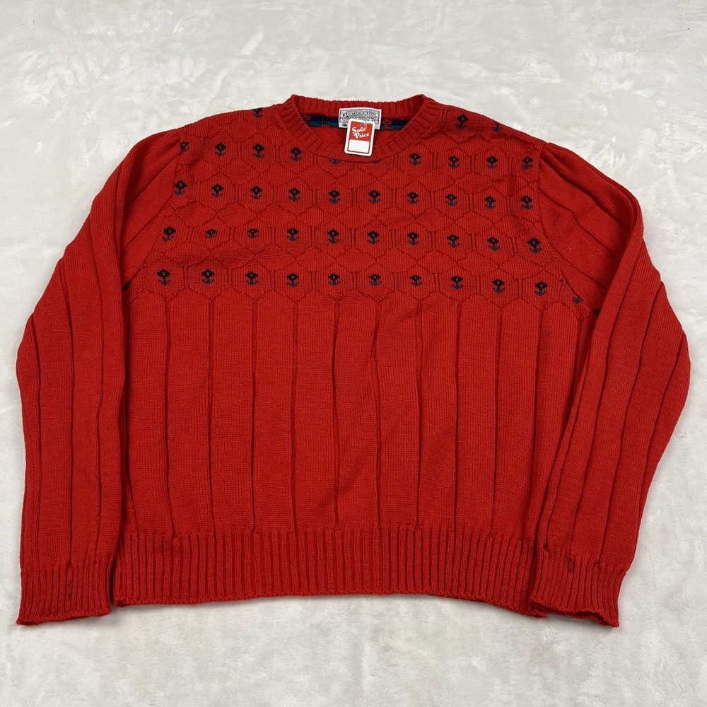 Pendleton Wool Sweater womans L Red Anchor Nautical Ribbed Knit USA Vintage
